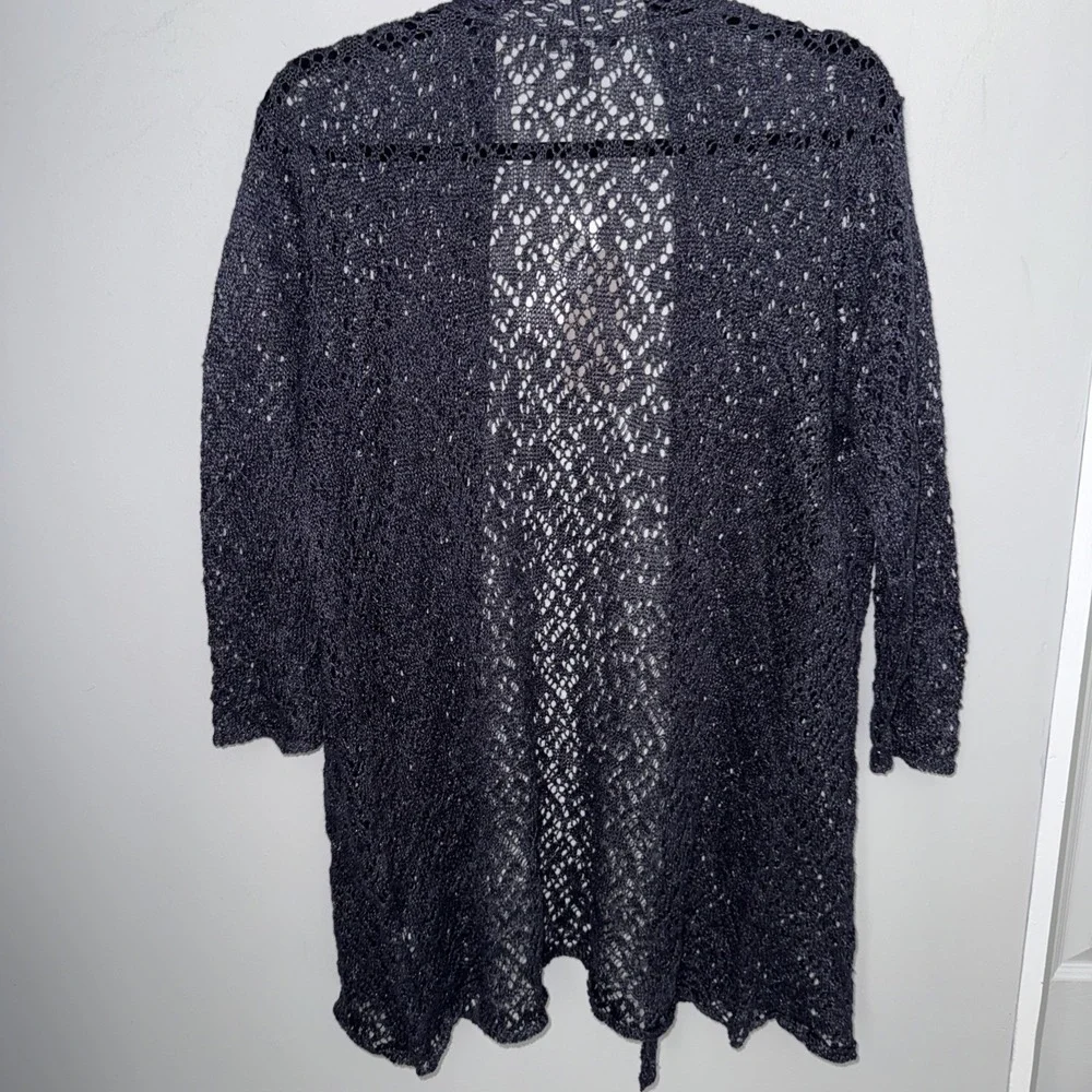 eileen fisher cardigan Sz Med Linen Metal Diagonal $238 New NWT Wedding Navy Bl - Picture 8 of 12